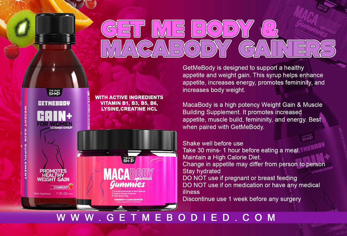 TROPICAL FRUIT MACABODY Gain Booster Gummies(Month Supply)